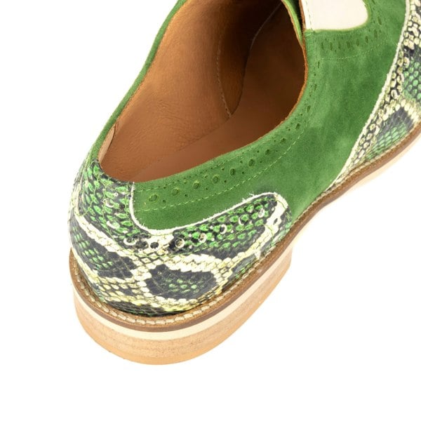 Embassy London Vivienne - Green Snake - Women's almond toe lace up leather oxfords with broguing