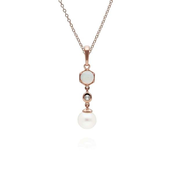 270P030701925 Modern Pearl, Opal & Topaz Drop Pendant in Rose Gold Plated Silver 1