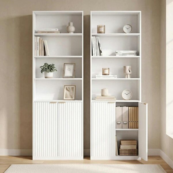Bookcase Adjustable Shelf Bookshelf Anti-Tip Hardware 6-Tier, White