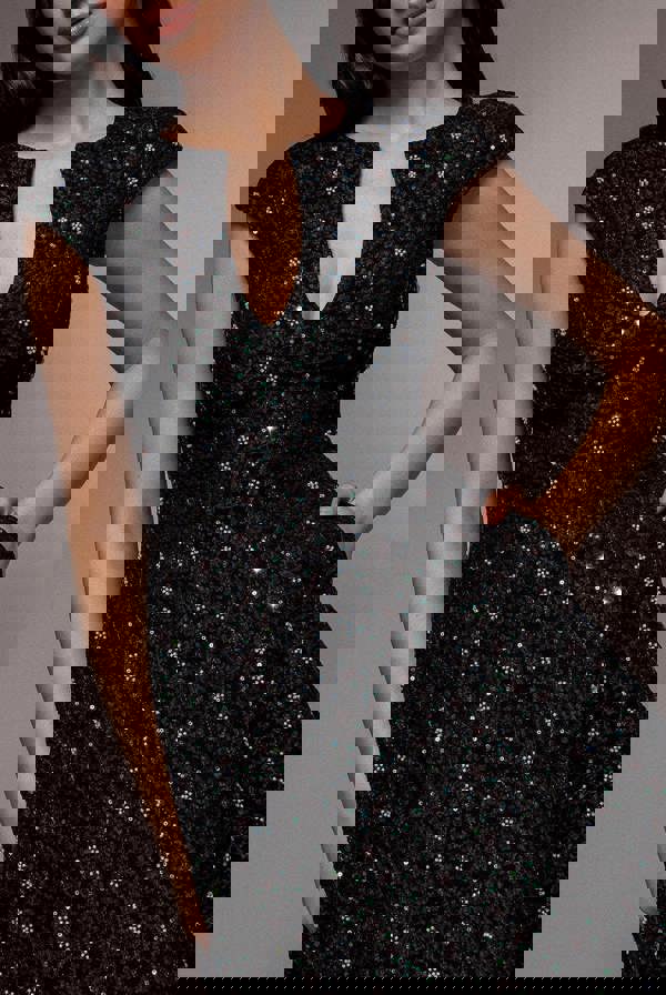 Bead Embellished Jacquard A Line Midi Dress - Black DR4795