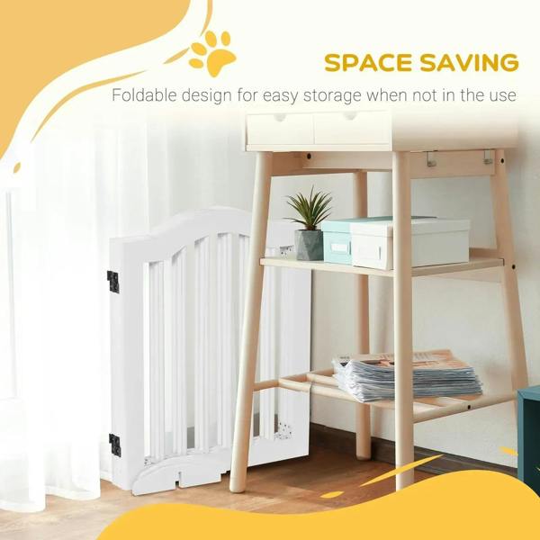 White 3-panel freestanding dog gate in folded setup for compact storage