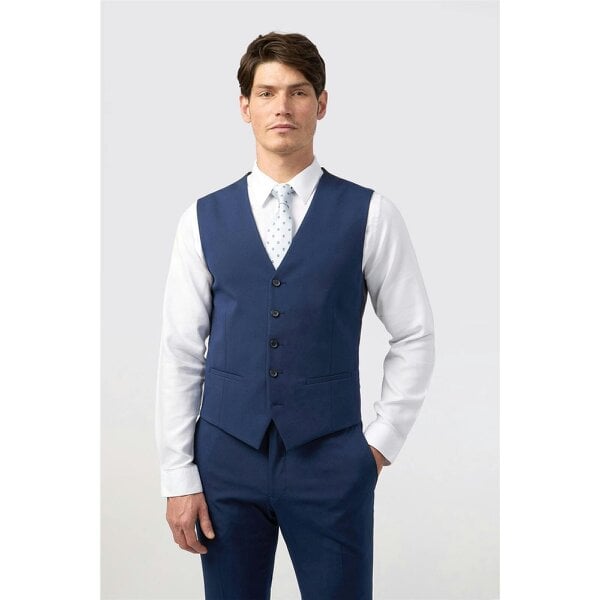 Limehaus Slim Fit Blue Stretch Waistcoat