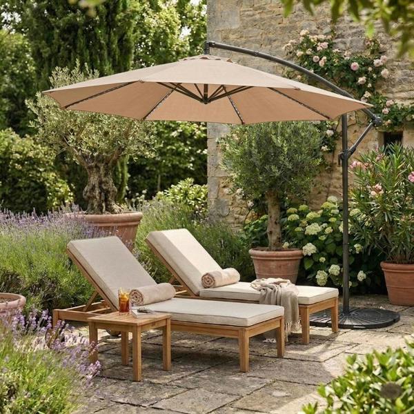 Monstershop LED Cantilever Parasol 3m With Full Fan Base – Beige