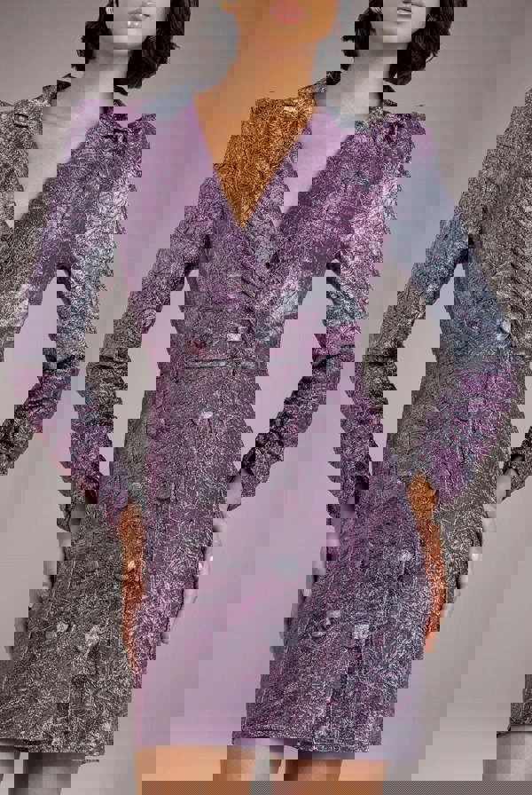 Iridescent Foil Print Blazer Mini Dress - Silver DR3669