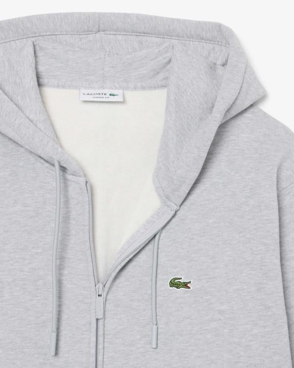 Lacoste Fleece Full - Zip Mens Classic Fit Hoodie - Silver Chine CCA | CHO | Designer Mens Hoodies