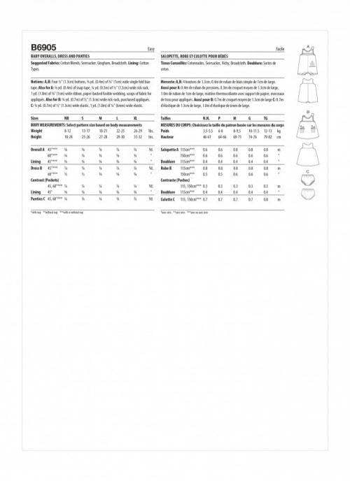 Butterick Sewing Pattern 6905, Dungarees, Dresses, Shorts for Baby, YA5 (NB-S-M-L-XL) - Easy