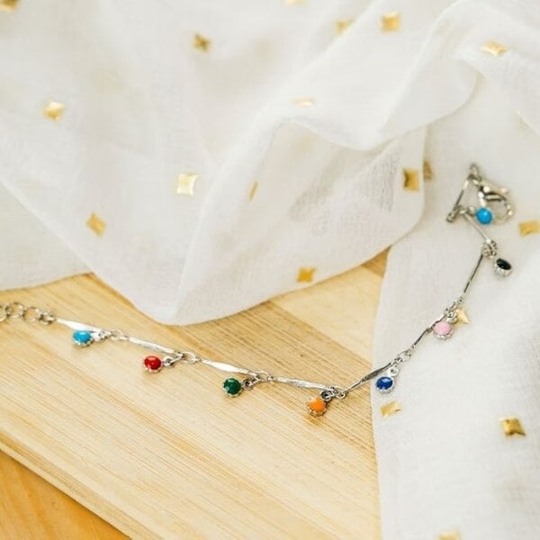 The Colourful Aura Colourful Mama Boho Charm Silver Dangle Dainty Rainbow Anklet