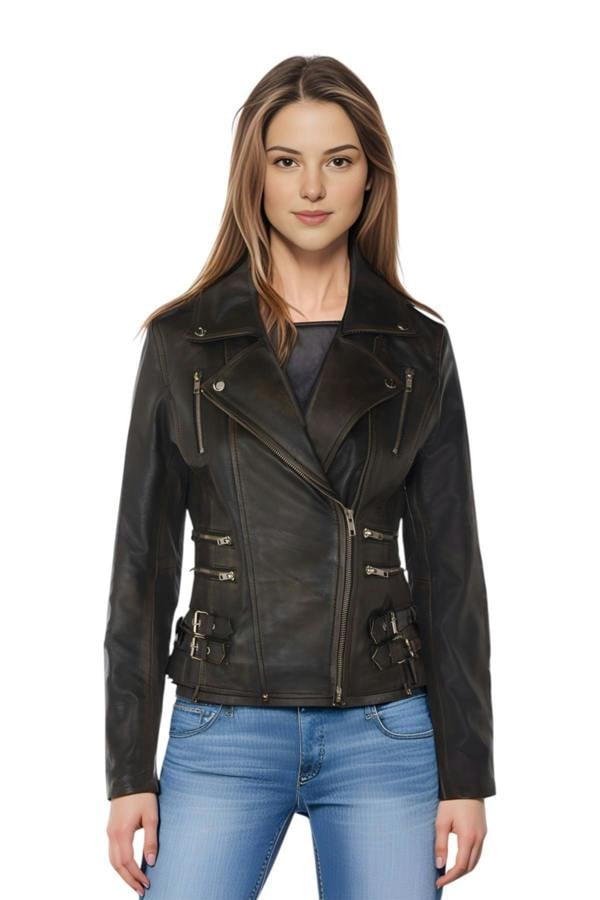 Infinity Leather Womens Leather Brando Biker Jacket - Orlando