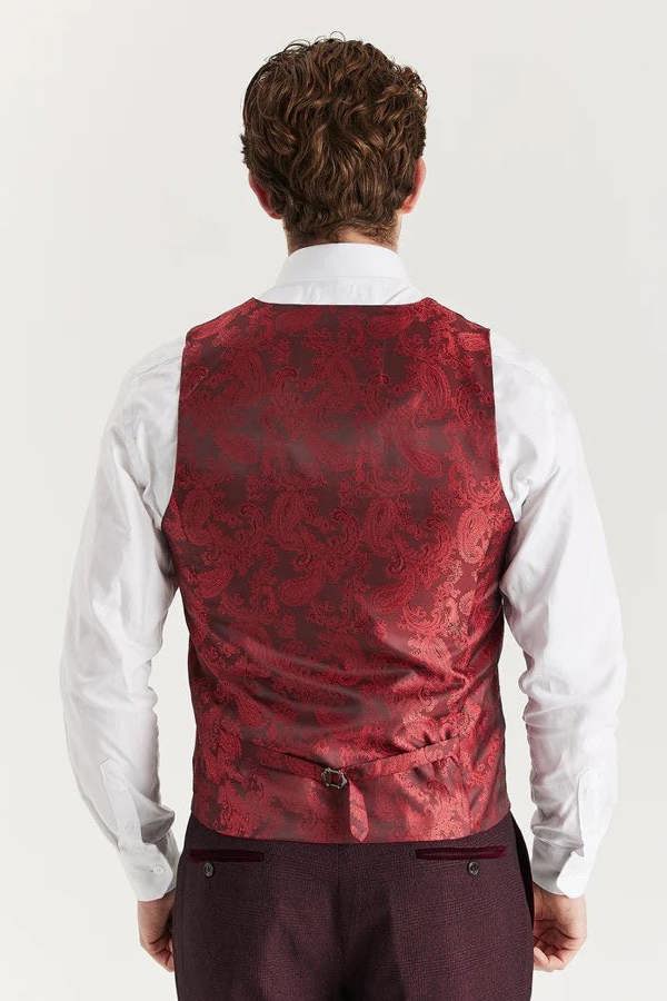 Infinity Leather Men's Wine 3 Piece Prince Of Wales Formal Suit
