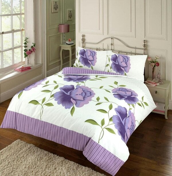 Night Zone Rosaleen Printed Duvet Cover Set – Polycotton Easy Care Bedding with Pillowcases - Lilac