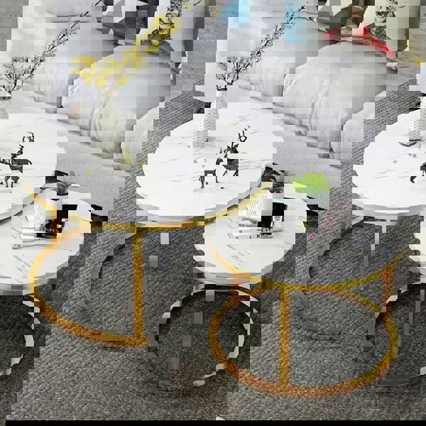 Havendro Nesting Coffee Tables Set of 2 Round Stacking Sofa Side Tables for Living Room