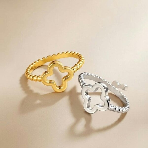 The Colourful Aura Lucky Clover Adjustable Statement Gold/Silver Ring