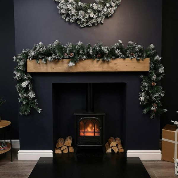 Samuel Alexander 2.7m Snow Flocked Christmas Garland with Pine Cones and Mixed Needles