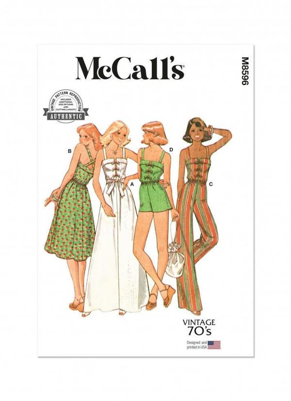 McCalls 8596 Paper Sewing Pattern – Women's Vintage Dress & Jumpsuit, Easy