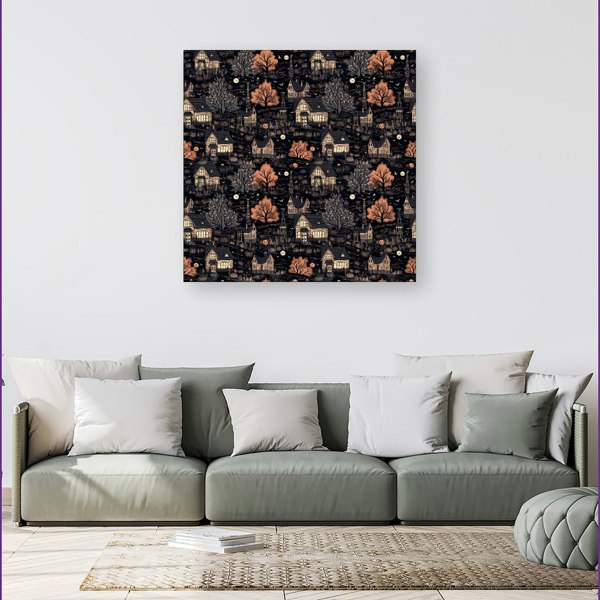 Warren Reed Spooky Haunted Houses Pattern Canvas