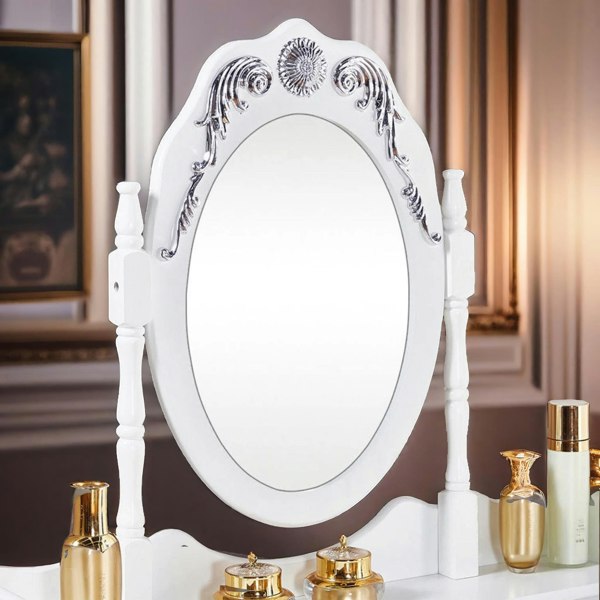 Rafaelo Mobilia 5 Drawer White Dressing Table With Mirror And Stool