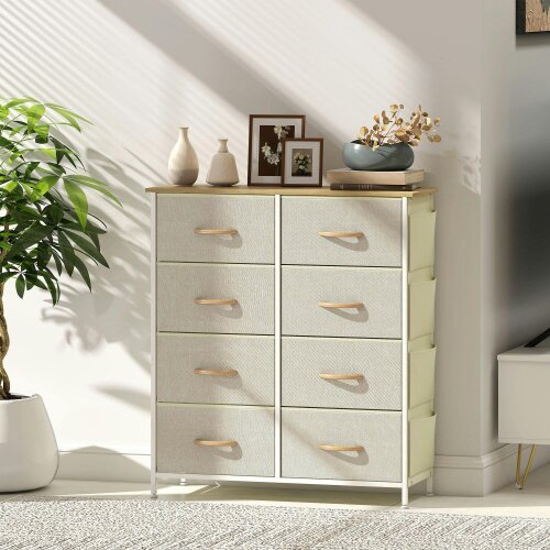 Wyld Haus Docone Livi Fabric And Metal Beige 8 Drawer Storage Chest