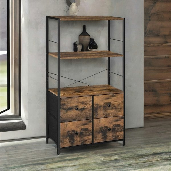 Rafaelo Mobilia Industrial Bookcase With 2 Large Drawers & 2 Shelves