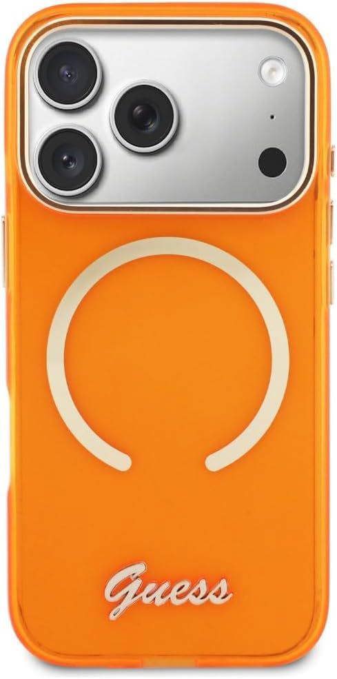 Guess IML Script Metal Logo Case with MagSafe for iPhone 17 Pro 6.3" Orange - GUHMP17L5HTCSMSO