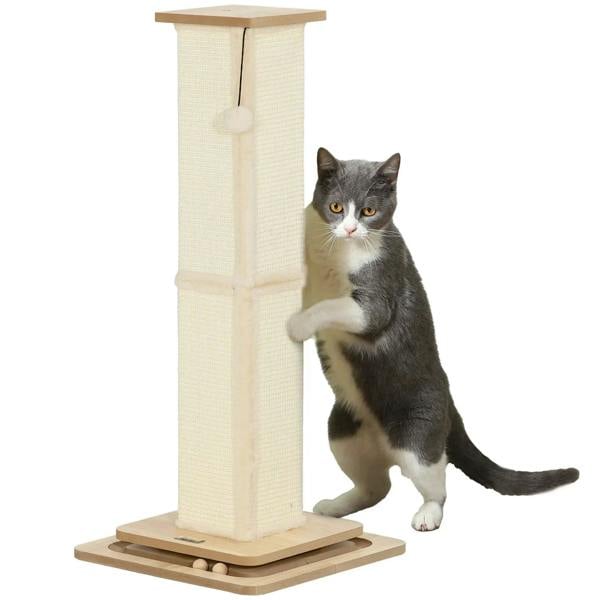 Cat scratching post with sisal column, top perch, and sturdy base