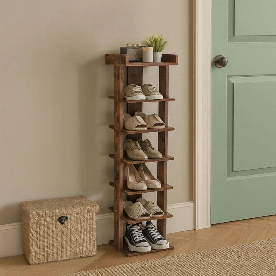 Neo Walnut 7 Tier Wooden Shoe Rack Slim