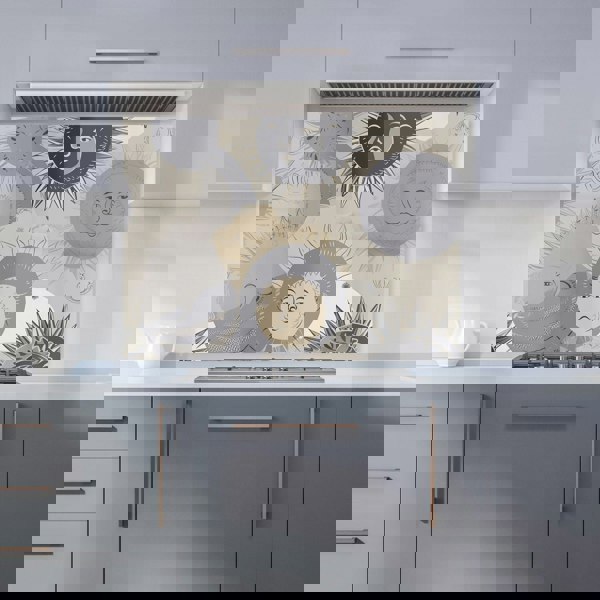 Warren Reed - Designer Grey Black Abstract Moon and Sun Kitchen Splashback