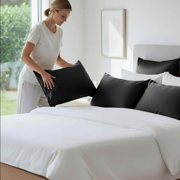 Anyhouz Pillowcase Black Luxury Soft Natural Mulberry Silky Two Sided Satin Cover
