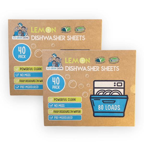 Eco Green Living Dishwasher Sheets - Lemon Scent | 2 Pack | 80 sheets