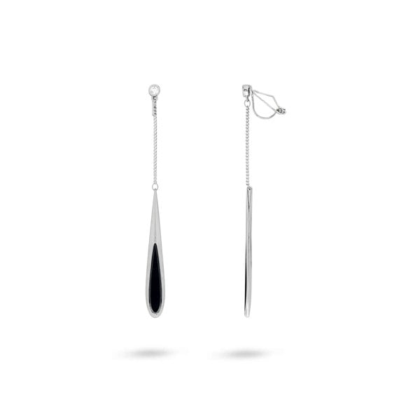 Gold Trip Black & Silver Modern Drop Clip On Earrings