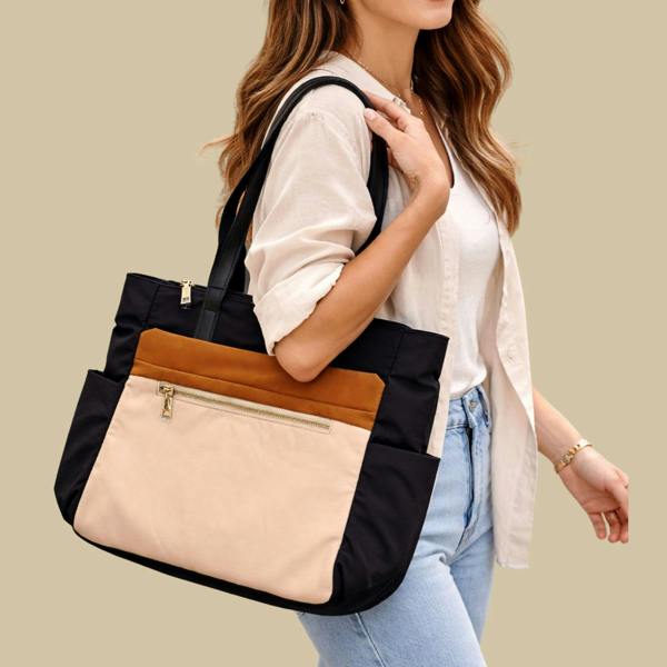 Lorenz Two Tone Nylon Tote Shoulder Bag