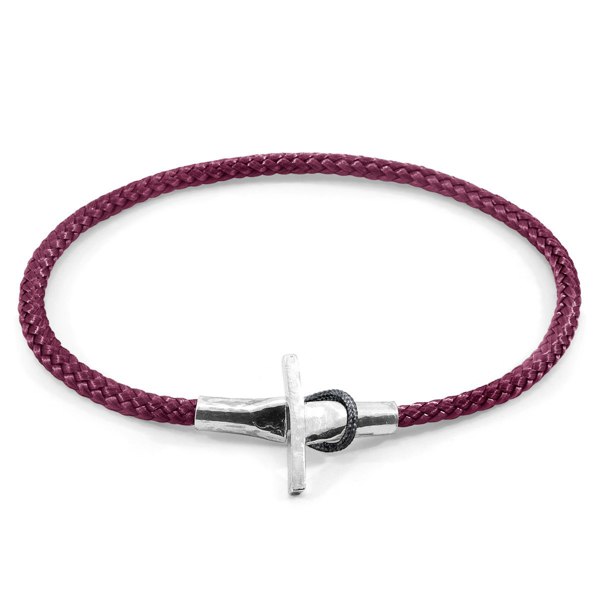 Anchor & Crew Aubergine Purple Cambridge Silver and Rope Bracelet