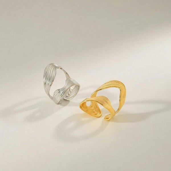 The Colourful Aura Textured Wave Adjustable Ring Open Statement Band (Gold/Silver)