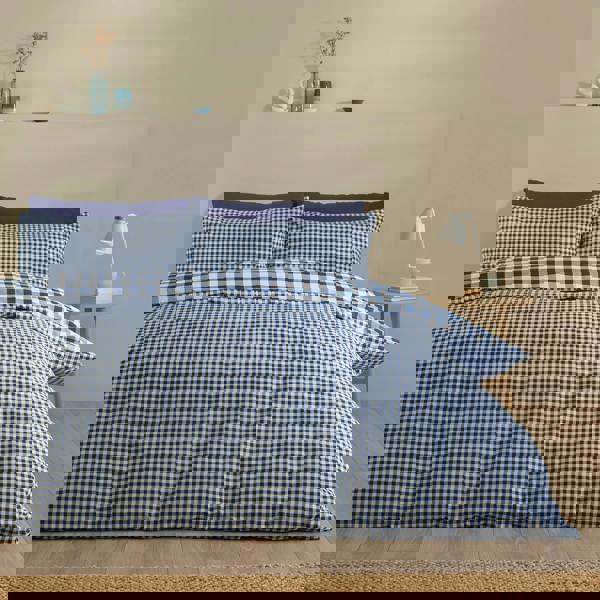 Catherine Lansfield Bamford Gingham Check Reversible Duvet Cover Set Navy Blue