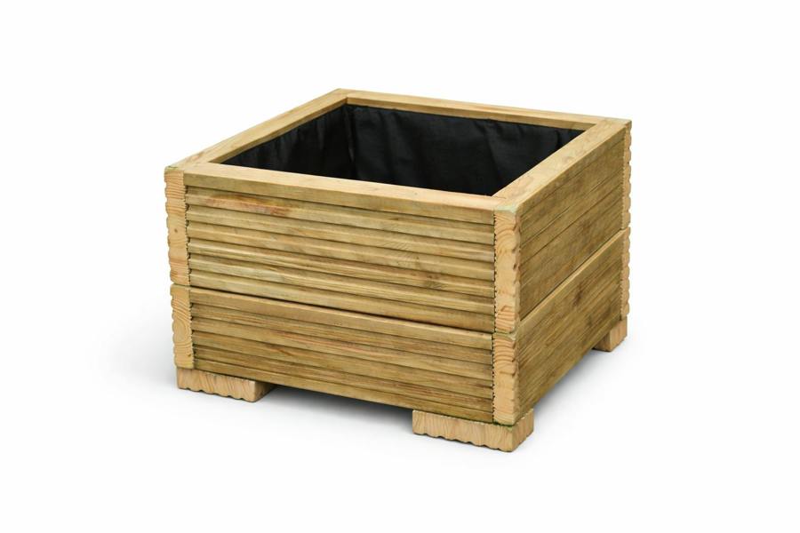 45cm square wooden decking garden planter with feet on white background