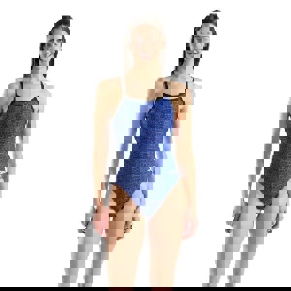 Arena Snakeskin Challenge blue one-piece swimsuit with croc pattern