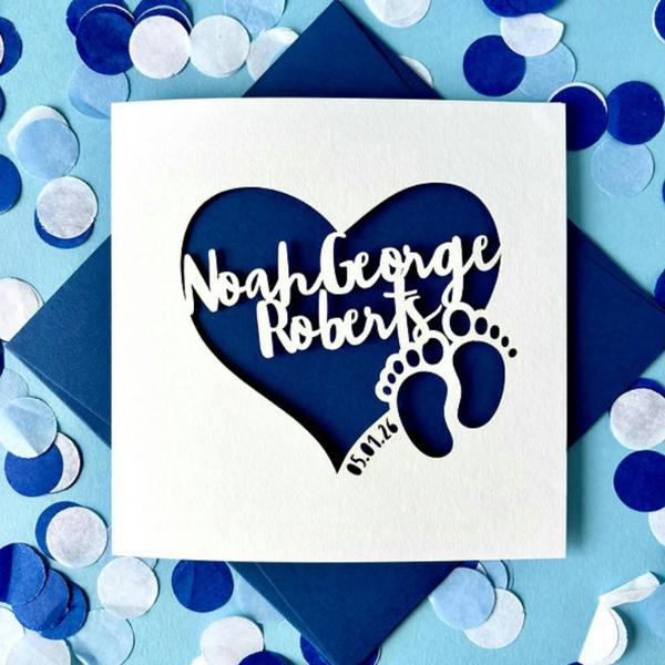 Paper Cut Heart Personalised New Baby Card - alternative angle