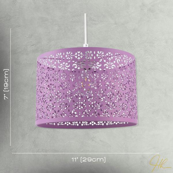 Lavender Lilac Moroccan Metal Pendant Lamp Shade with Floral Decor Image 7