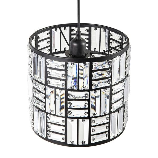 Modern Circular Drum Matte Black Pendant Shade with Clear Acrylic Rods Image 3