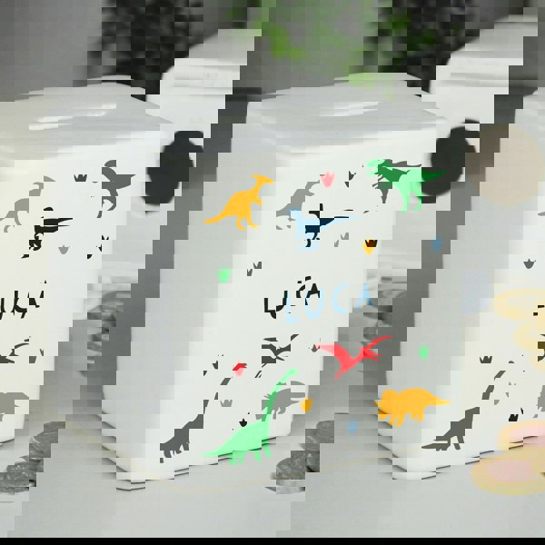 Personalised Memento Company Personalised Dinosaur Ceramic Square Money Box