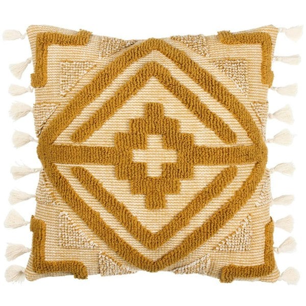 Furn Kalai Tufted Tassel Cushion Cover - Mustard