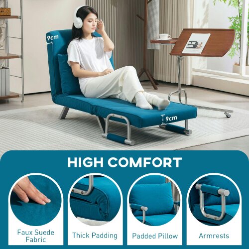 Wyld Haus Neyo Faux Suede Blue 4 In One Convertible Chair Bed
