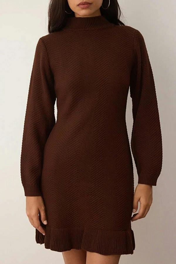 WOVCOR Mini Ruffle Stand Collar Knit Dress