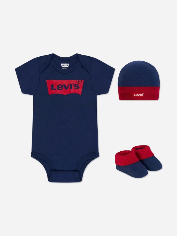 Levi's Kids Wear Levi's Baby Batwing Onesie Hat and Bootie Set in Navy