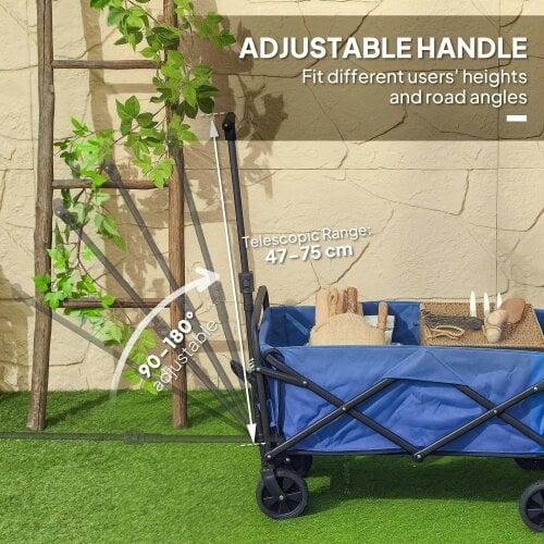 Bobobiy 62L Festival Trolley on Wheels, 120kg Heavy Duty Collapsible Folding Wagon with Adjustable Handle and Carrying Bag for Beach, Blue
