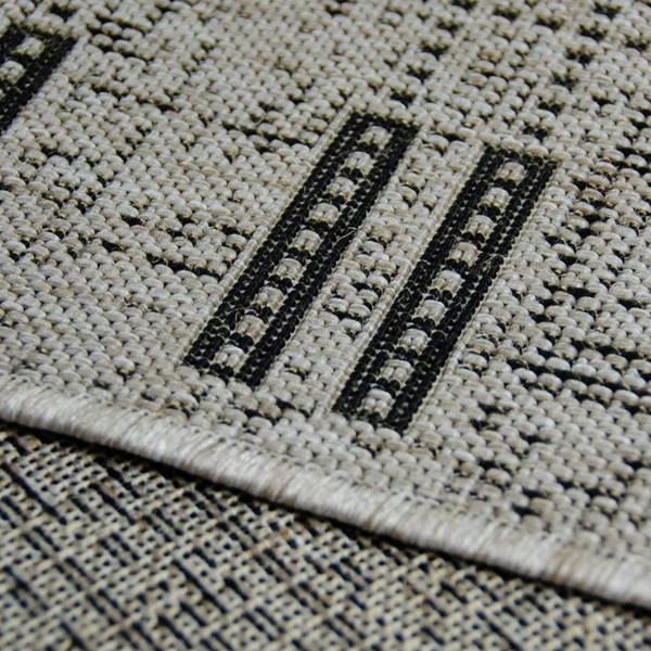 Kitchen Rug Grey Black Border Pattern Hard Wearing Flat Weave Carpet Indoor Floor Mat