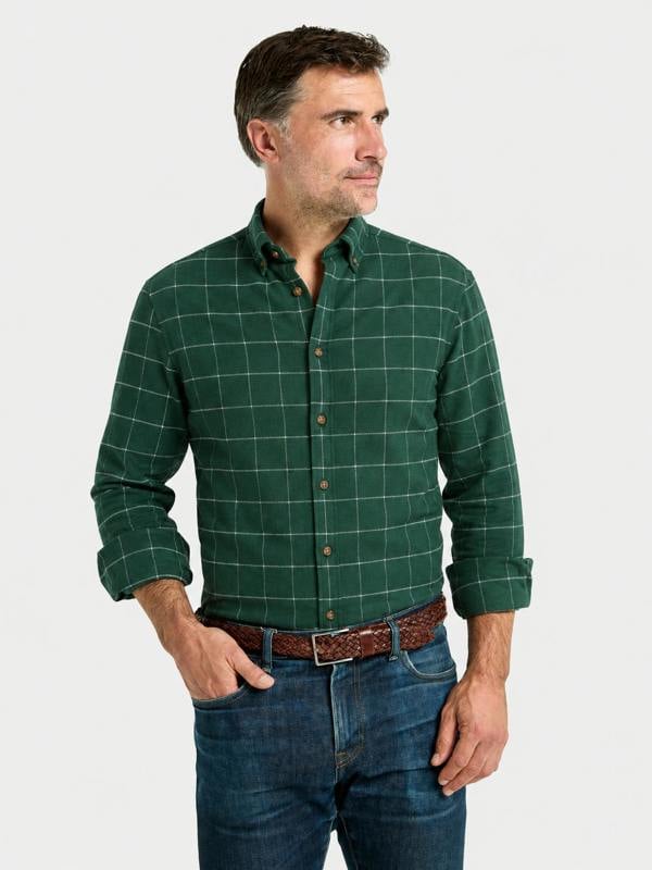 The Oxford Shirt Company Button Down Flannel Shirt - Green and White Check