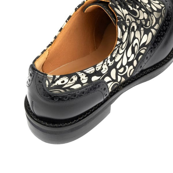 Embassy London Vivienne - Black & Petals - Women's leather oxford shoe with wingtip and brogue details