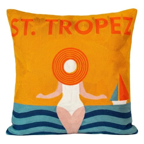 St Tropez Needlepoint Cushion – Handmade Riviera Pillow