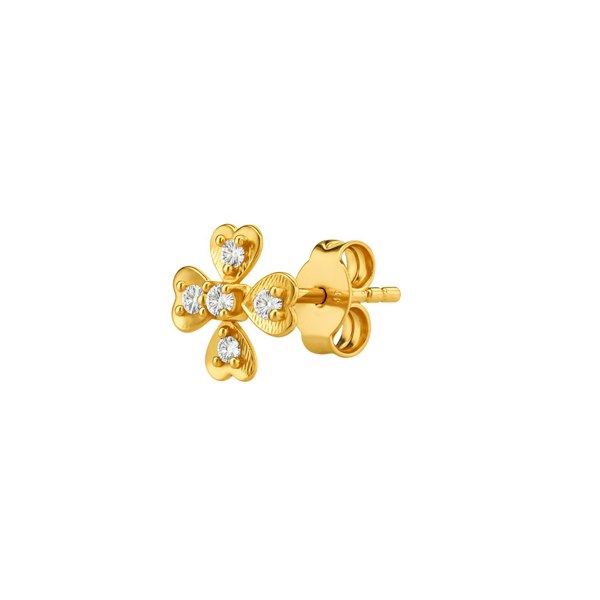 Spero London Fine 14k Solid Gold Diamond Clover Single Earring