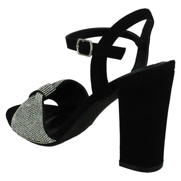 Spot On Ladies Spot On Ankle Strap Diamante Chunky High Heels F12050